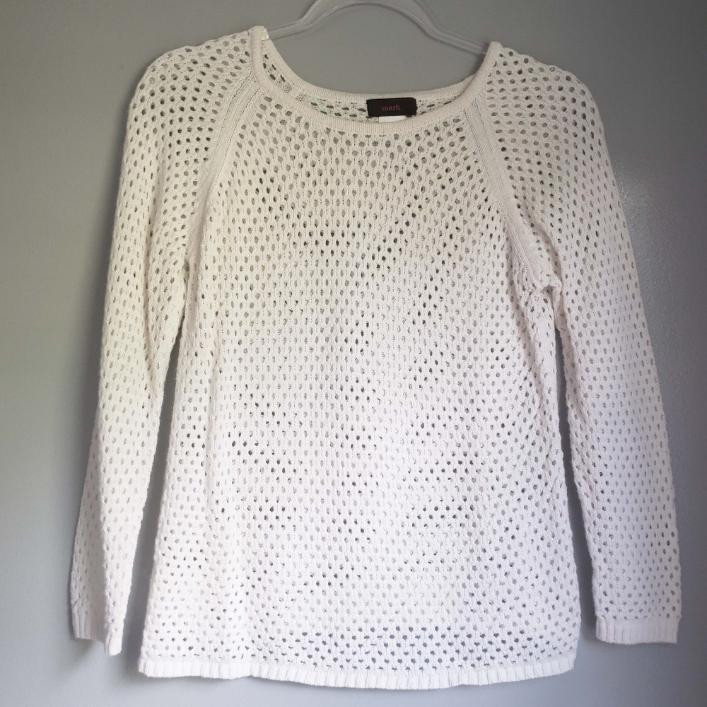 marc. White Netting Long Sleeve Sweater Top Medium